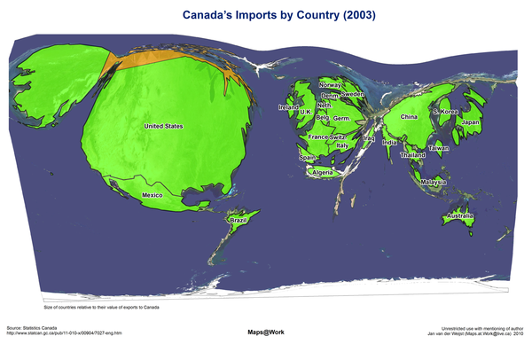Canada's Import by Country (2003) Map