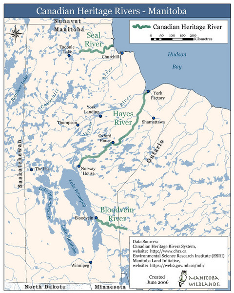Canadian Heritage Rivers, Manitoba Map