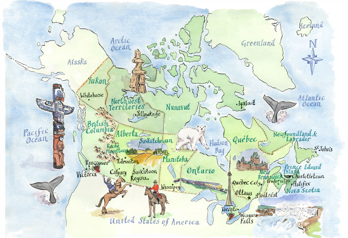 Canadian Tourist Illustrated Map • mappery