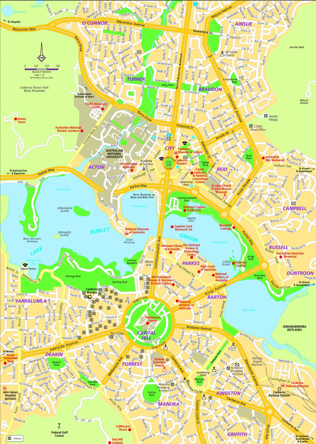 Canberra Street Map - Canberra Australia • mappery