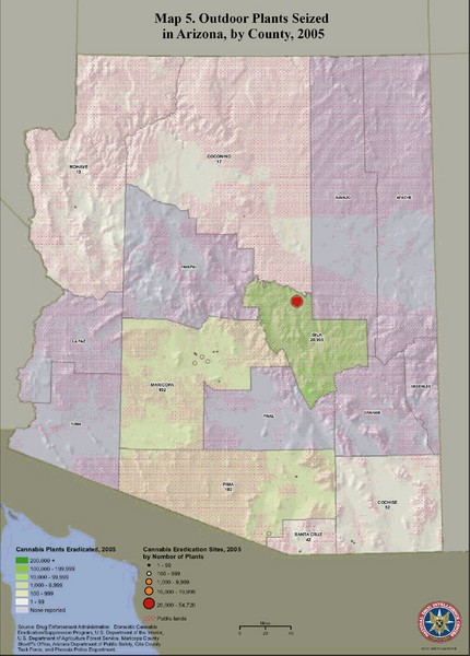 Cannabis Seized in Arizona Map 2005