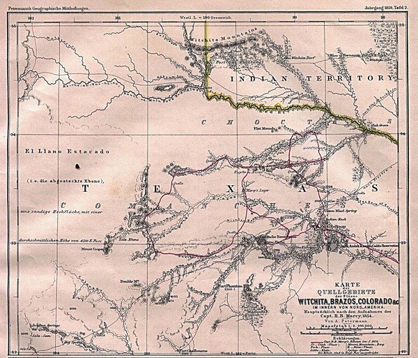 Captain Marcy's Route through Texas - 1895 Historical Map