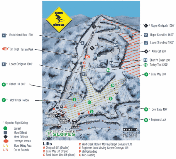 Cataloochee Ski Area Ski Trail Map - Maggie Valley North Carolina 