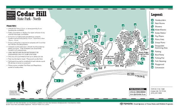 Cedar Hill, Texas State Park Northside Facility Map