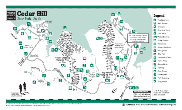 Cedar Hill, Texas State Park Southside Facility Map