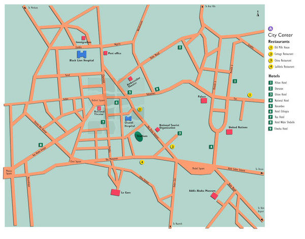 Central Addis Ababa Tourist Map
