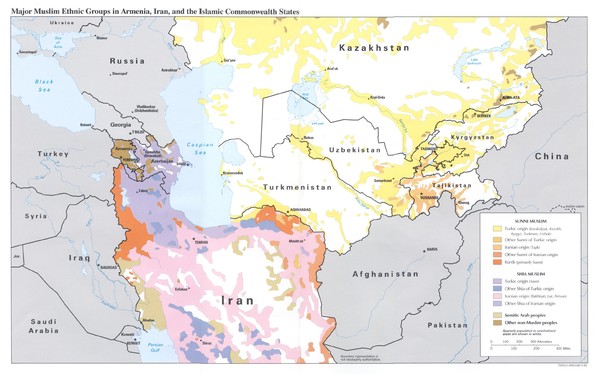 Central Asia: Major Muslim Ethnic Groups Regional Map