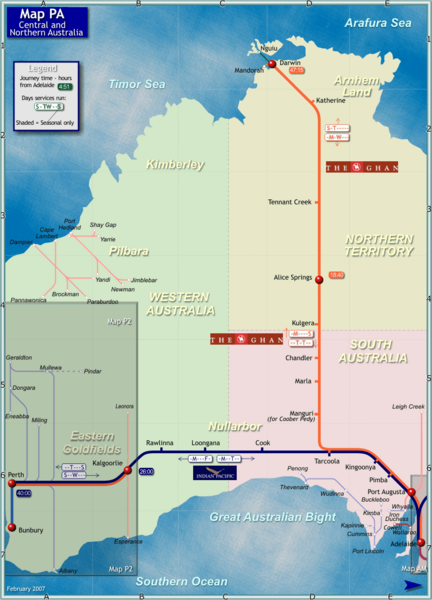 Central Australia Rail Map