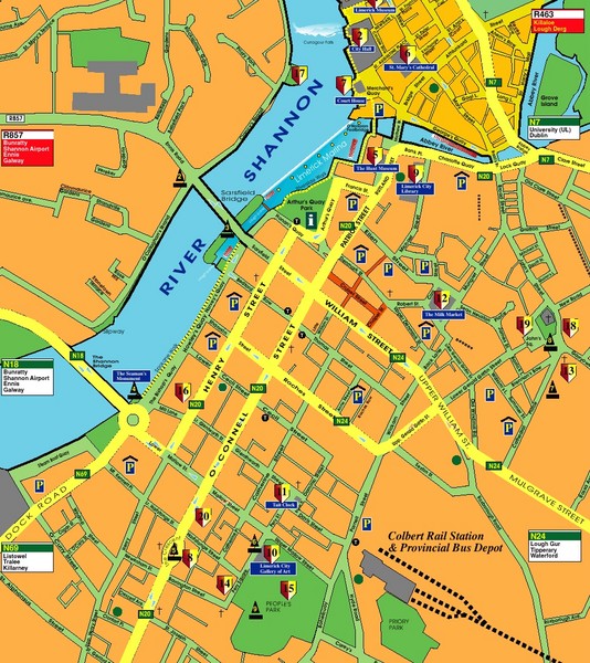 Central Limerick, Ireland Tourist Map