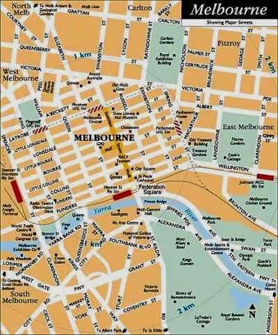 Central Melbourne Tourist Map with detailed street view.