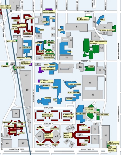 Eastern Michigan University Map Central Michigan University Map - Mount Pleasant Mich • Mappery