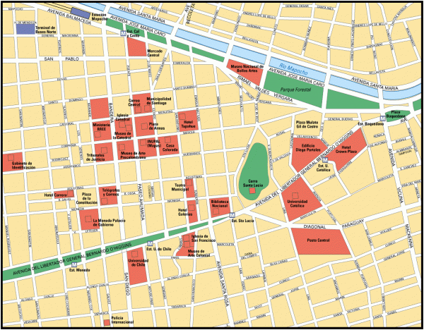 Central Santiago Street Map