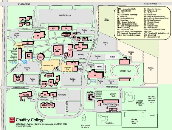 Chaffey College Rancho Cucamonga Campus Map 5885 Haven Ave