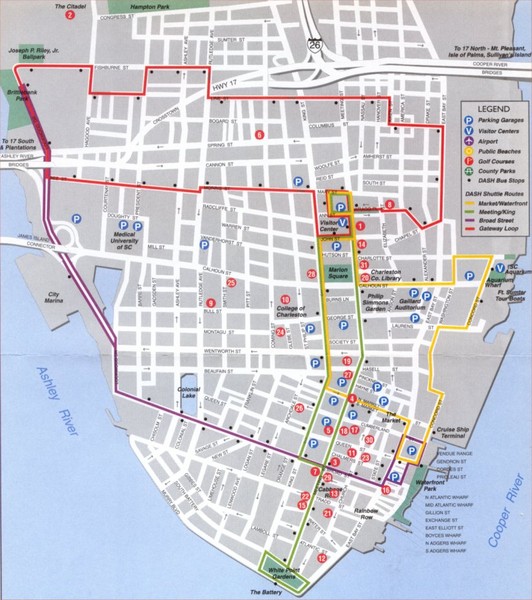 Charleston, South Carolina Tourist Map