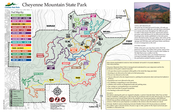 Cheyenne Mountain State Park Trail Map Colorado Springs Co 80926