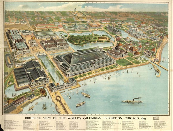 Chicago World's Columbian Exposition 1893 Bird's Eye View Map