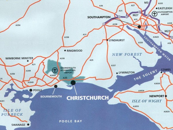 Christchurch, England Region Map