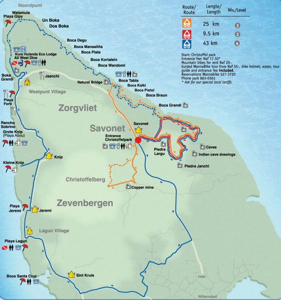 Christoffel Park Mountain Biking Trail Map