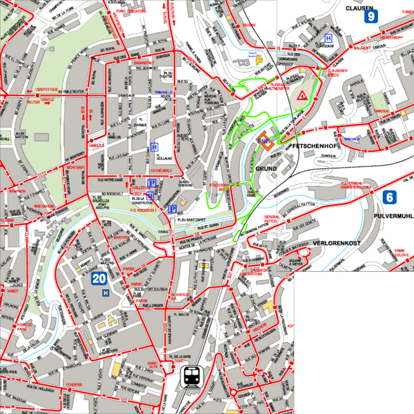 City Center with Bus and Rail Lines Map