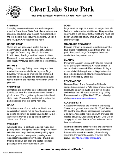 Clear Lake State Park Campground Map