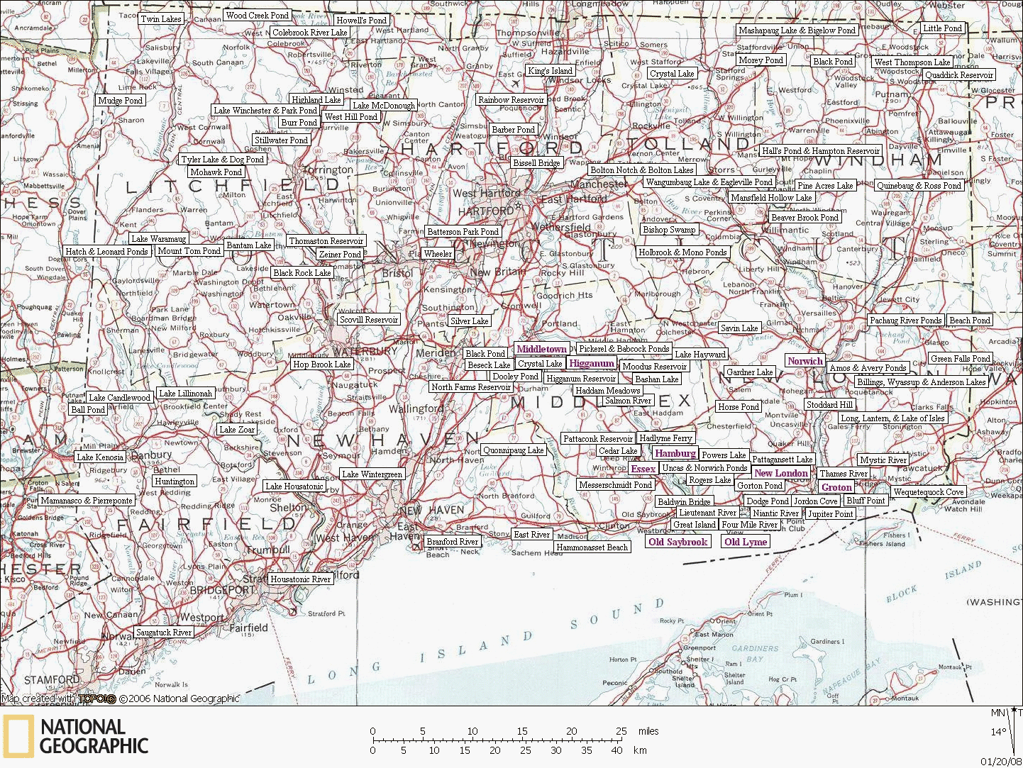 Ct Lakes And Ponds Map Connecticut Canoeing And Kayaking Lakes Map - Bargytown Connecticut •  Mappery
