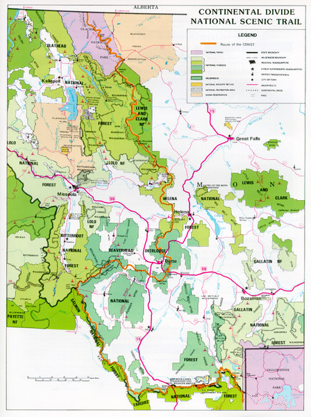 Continental Divide Map Montana Continental Divide Scenic Trail Map - Montana Us • Mappery