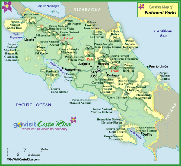 Costa Rica Parks Map