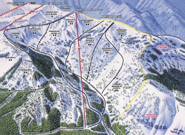 Crystal Mountain Ski Trail Map - Northway Area