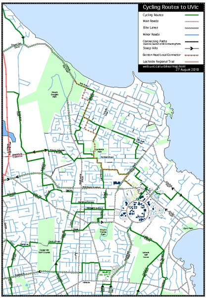 Cycling routes to UVic Map