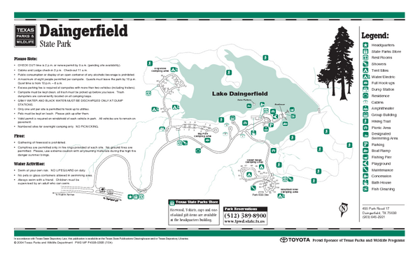 Daingerfield, Texas State Park Facility and Trail Map