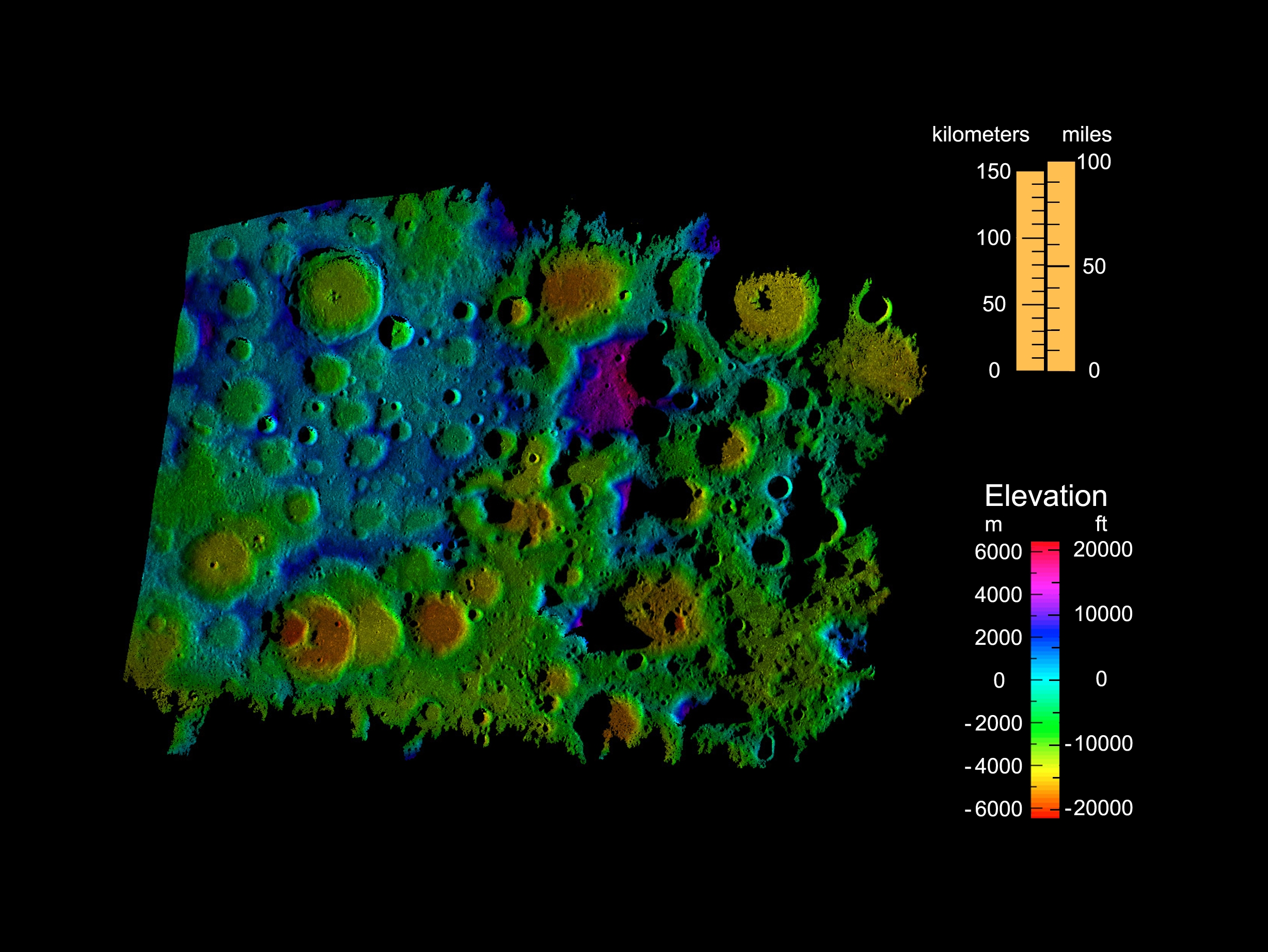 Digital Elevation Map of Lunar South Pole Moon • mappery