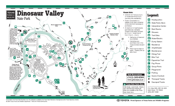 Dinosaur Valley, Texas State Park Facility and Trail Map
