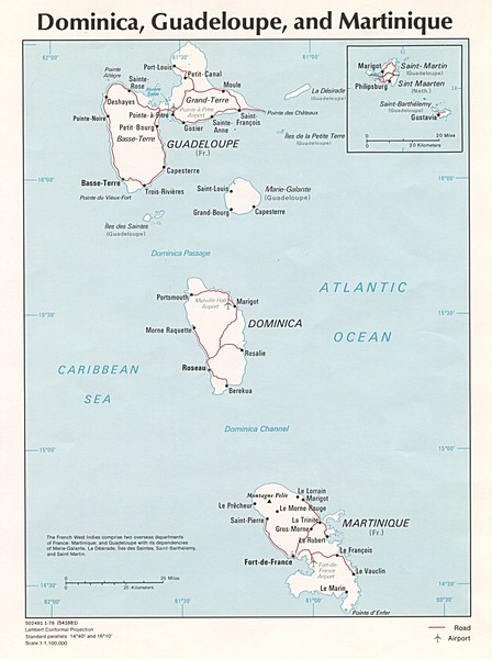 Dominica, Guadeloupe and Martinique Map