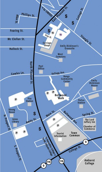 Downtown Amherst, Massachusetts Map