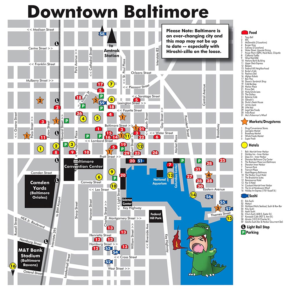 Downtown Baltimore Tourist Map Baltimore Maryland Mappery downtown-baltimore-tourist-map-baltimore-maryland-mappery