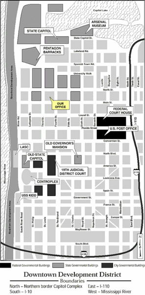 Downtown Baton Rouge, Louisiana Tourist Map