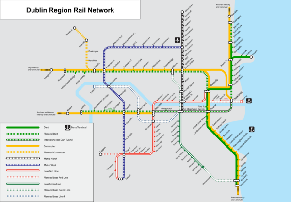 Dublin, Ireland Region Rail Map