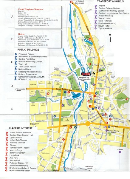 Dushanbe Tourist Map