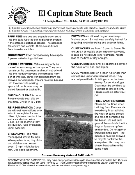 El Capitan State Beach Campground Detailed Map