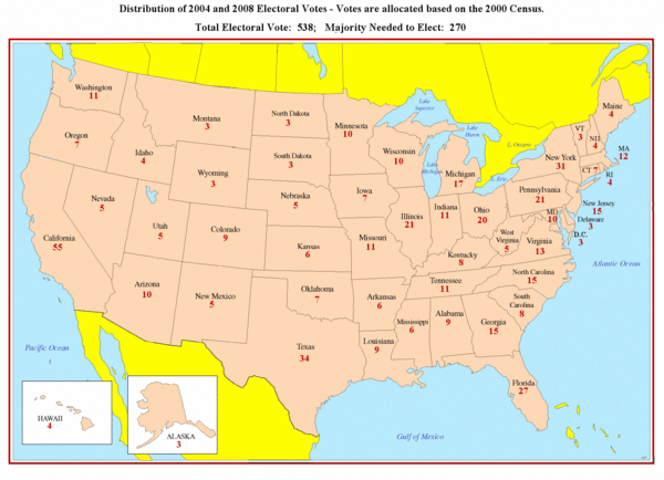 Electoral Votes by State Map