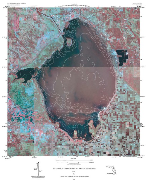 Elevation Contours of Lake Okeechobee Map