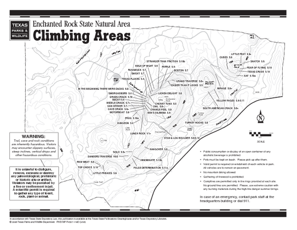 Enchanted Rock, Texas State Park Climbing Map