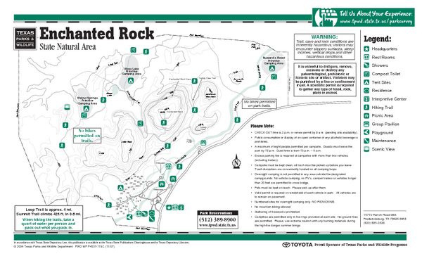 Enchanted Rock, Texas State Park Facility and Trail Map