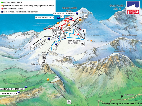 Espace Killy (Val D’Isere, Tignes) Tignes Summer Skiing Ski Trail Map