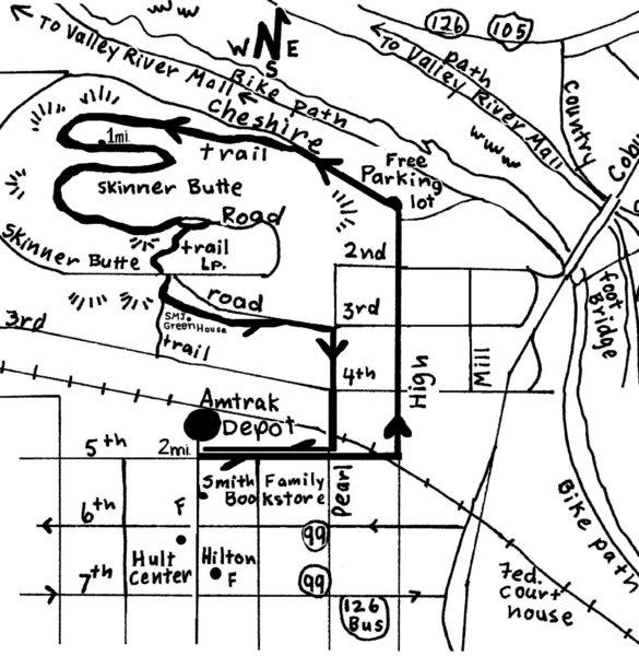 Eugene Oregon Walk, Skinner Butte and River Path Map