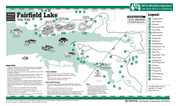 Fairfield, Texas State Park Facility and Trail Map