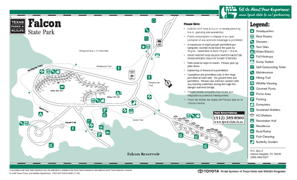 Falcon, Texas State Park Facility and Trail Map