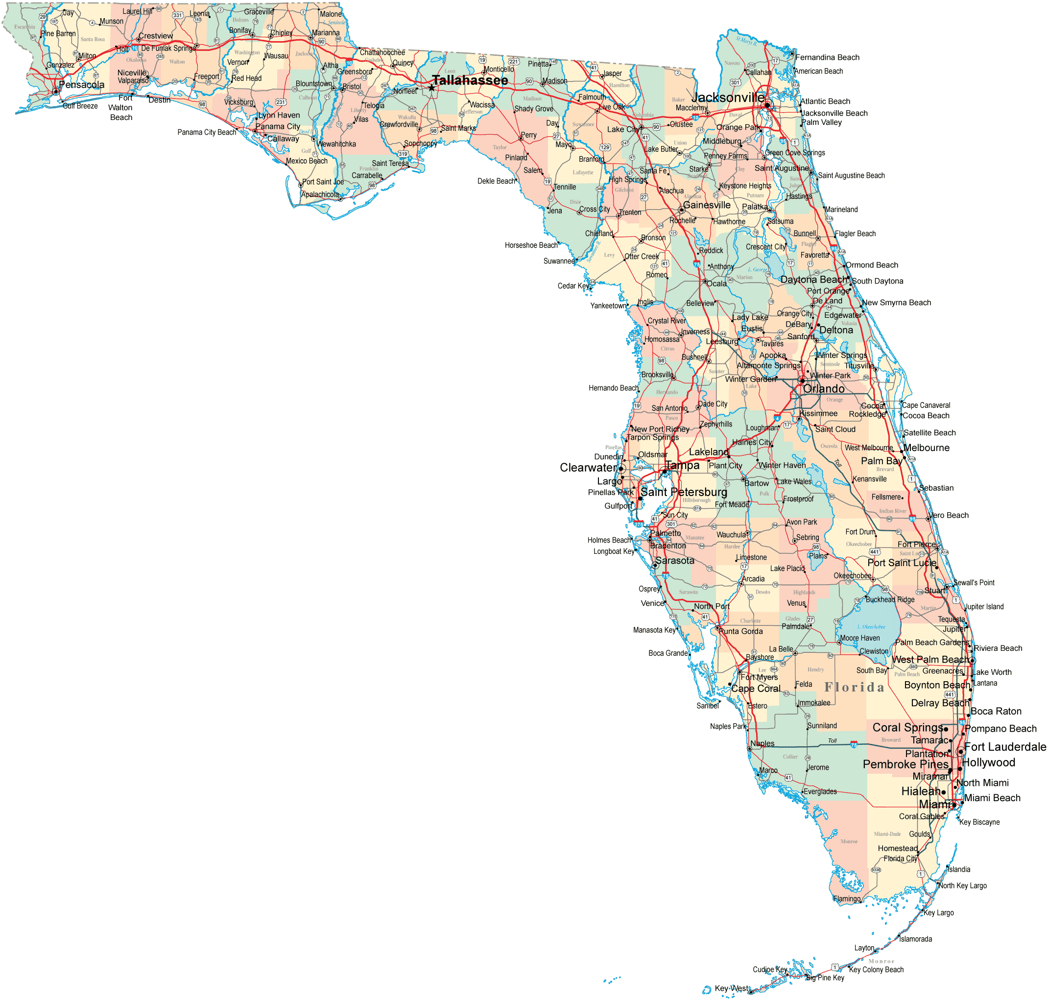 Florida Road Map - Florida USA • mappery