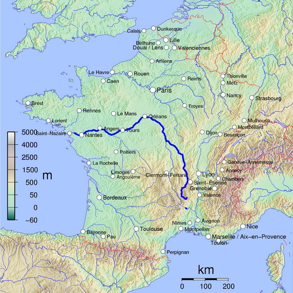 France Map with river Loire Highlighted