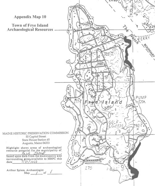 Frye Island Archaeological Map